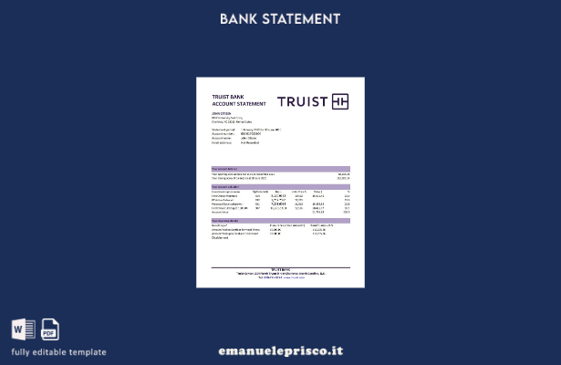 Modello Excel di estratto conto bancario USA Truist in stile verificato
